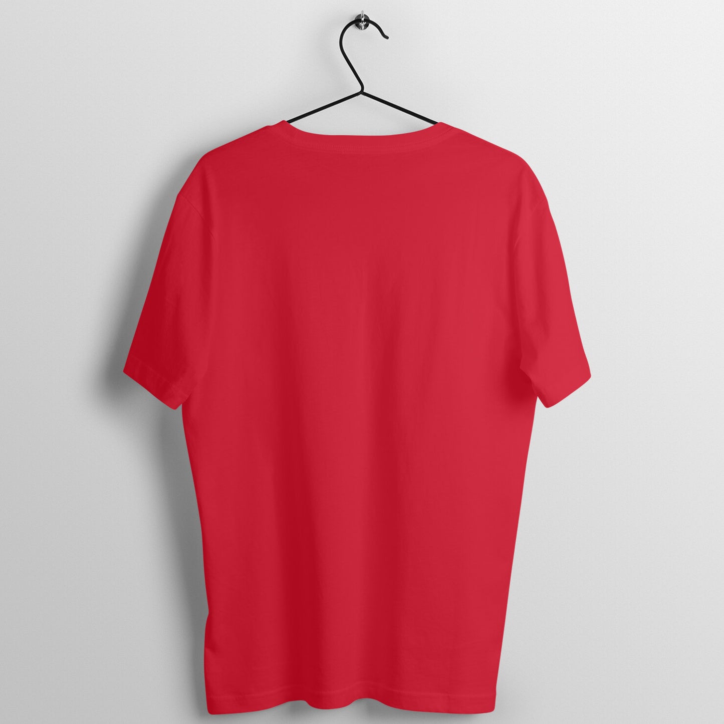 Back view of BTS BT21 Tata T-shirt hanging on a hanger, highlighting the plain back of the tee.