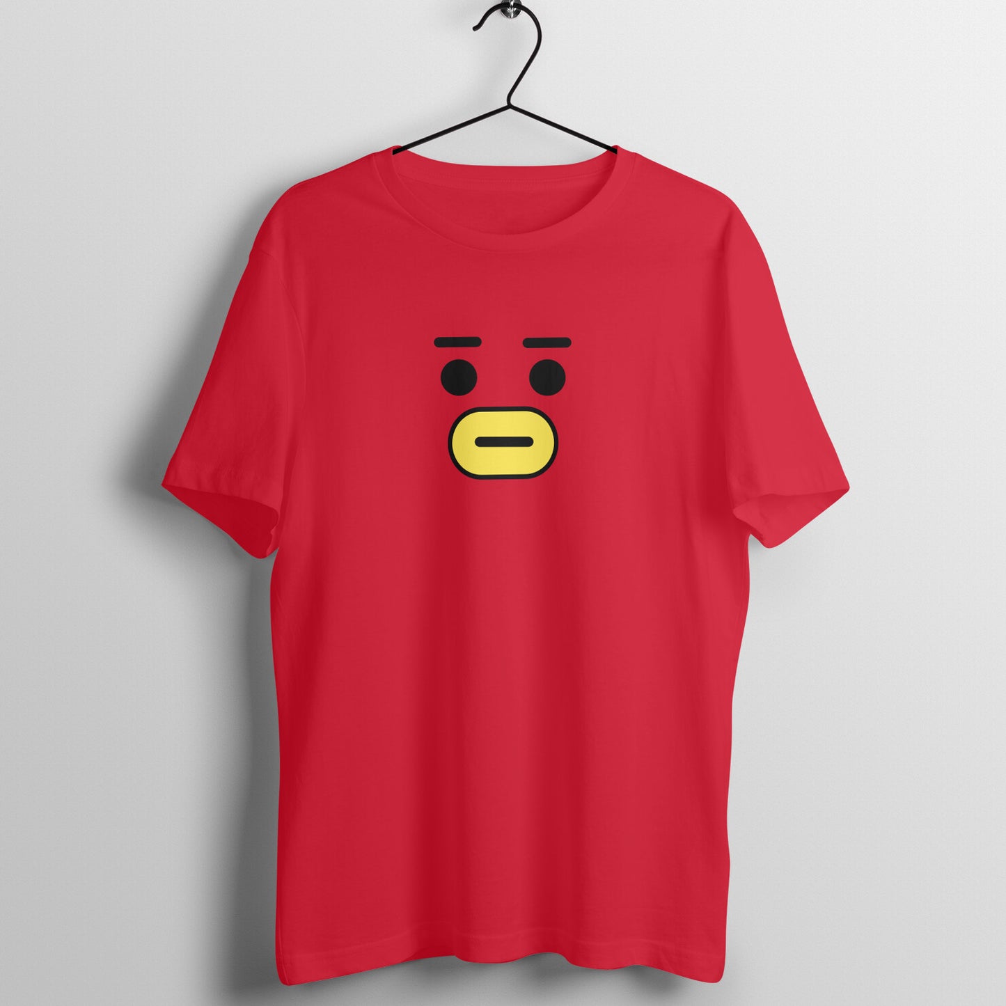 Front view of BTS BT21 Tata T-shirt featuring V's character, with Tata's face prominently displayed on the chest.