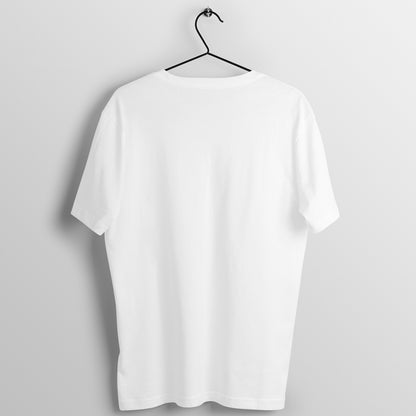 back view of BTS BT21 RJ T-shirt hanging on a hanger, highlighting the plain back of the tee.