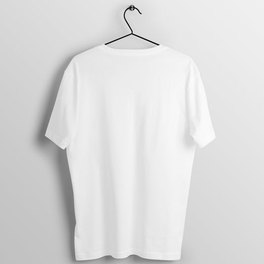 back view of BTS BT21 RJ T-shirt hanging on a hanger, highlighting the plain back of the tee.