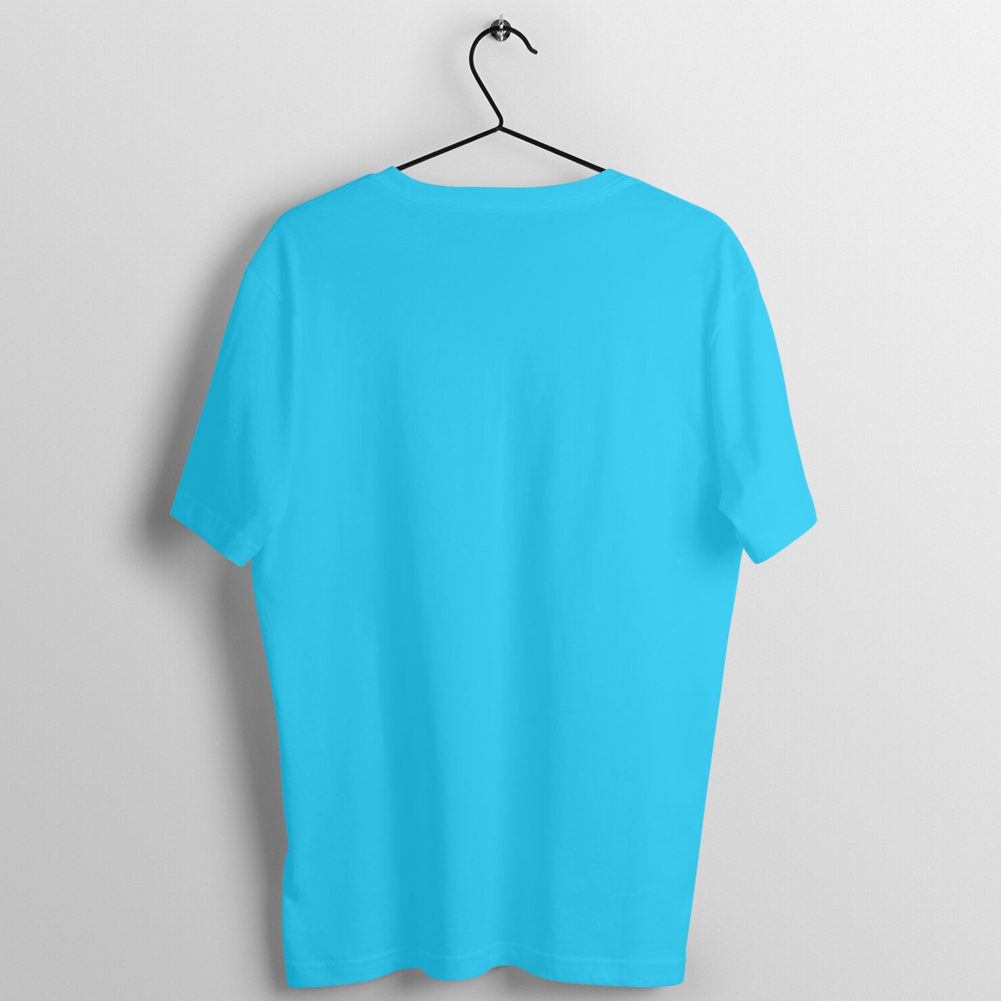 Back view of BTS BT21 Mang T-shirt hanging on a hanger, highlighting the plain back of the tee.