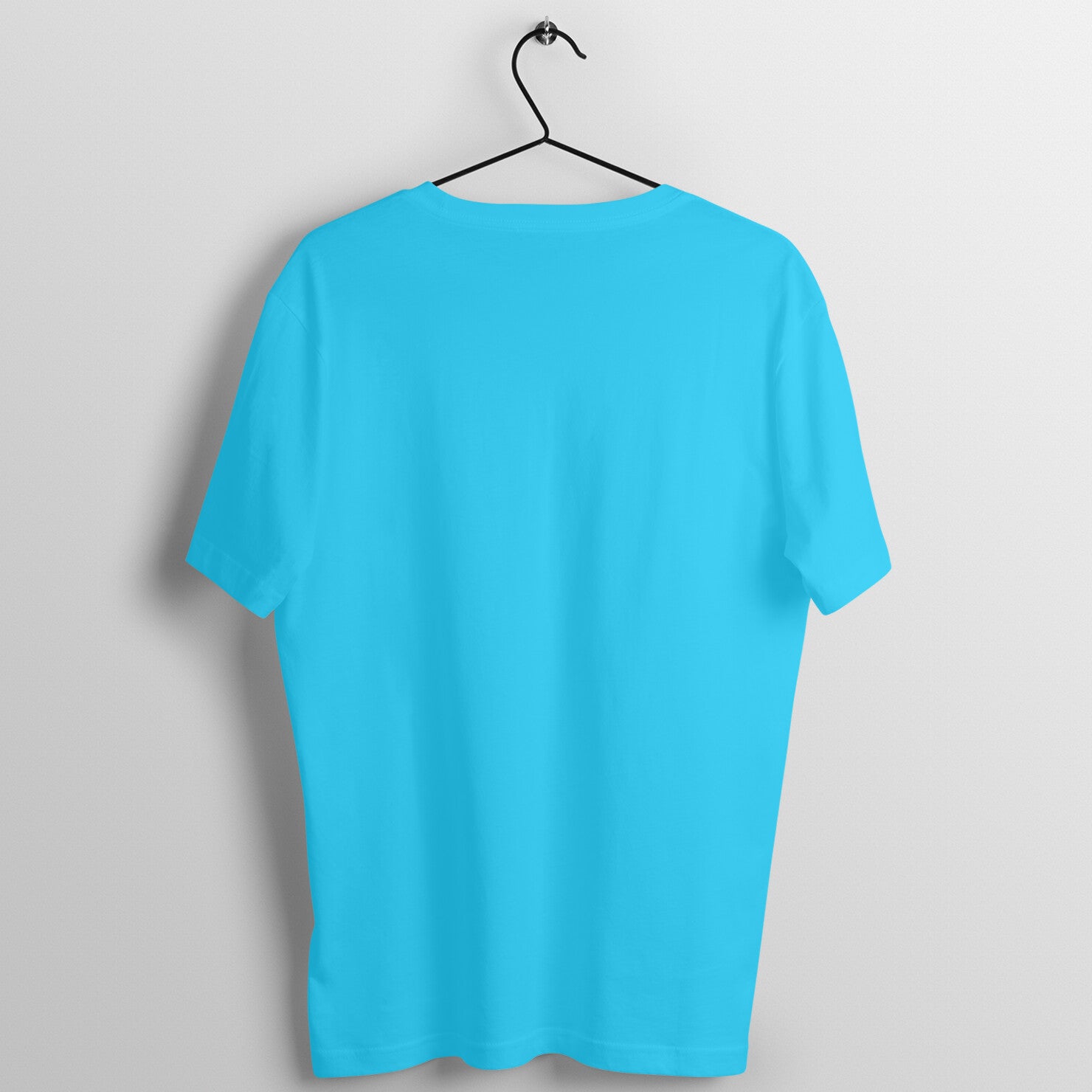 Back view of BTS BT21 Mang T-shirt hanging on a hanger, highlighting the plain back of the tee.