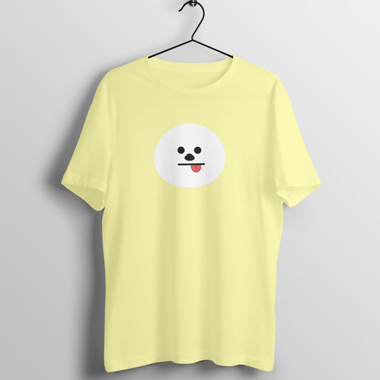 Front view of BTS BT21 Chimmy T-shirt featuring Jimin's character, with Chimmy's face prominently displayed on the chest.